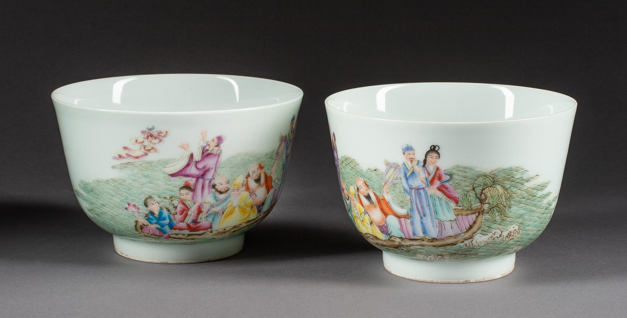 A Pair of Chinese Porcelain Bowls Diameter 5 1/8 inches.