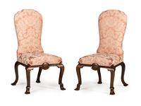A Pair of William and Mary Style Marquetry Side Chairs