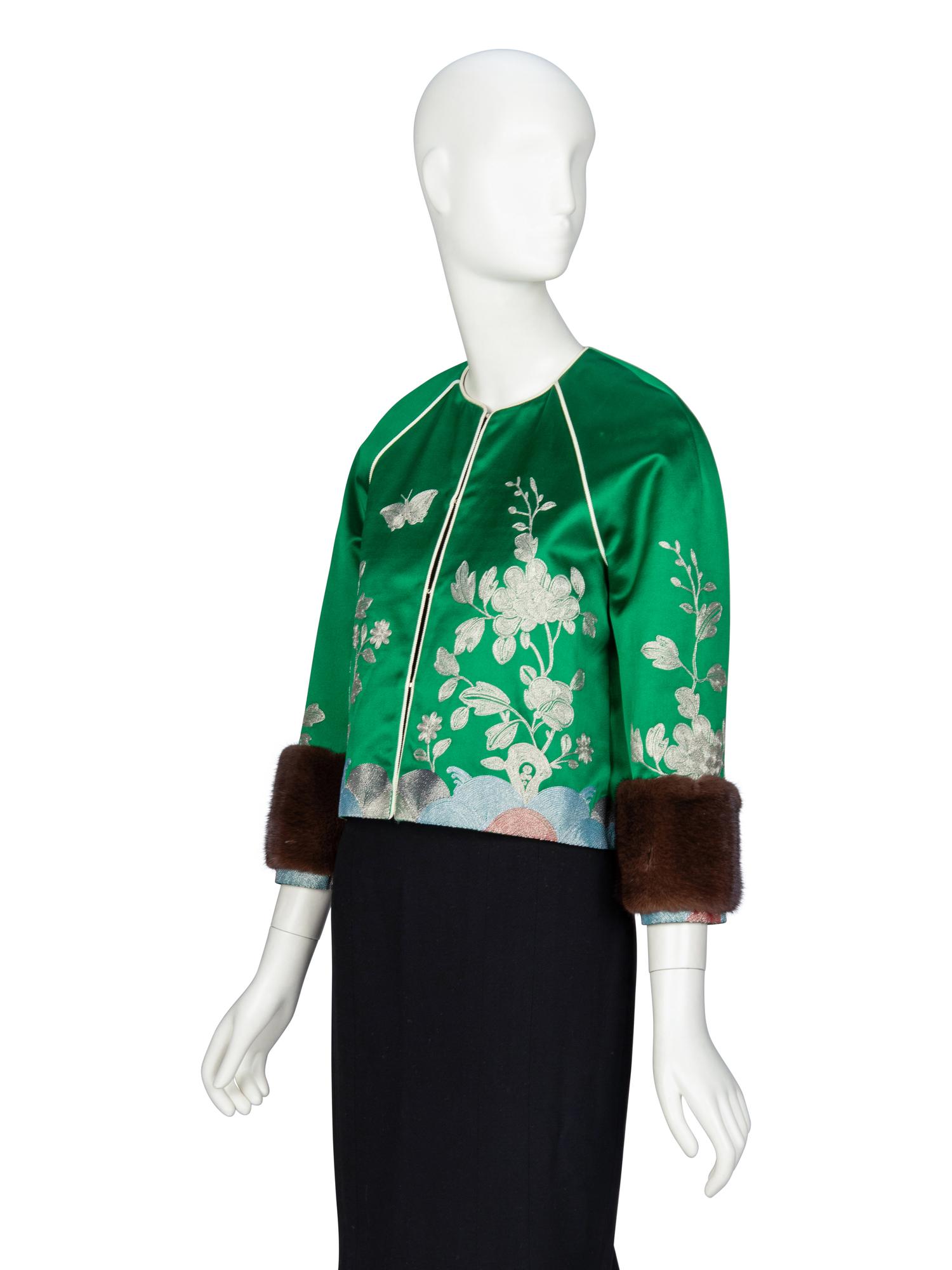 GUCCI, FUR-TRIMMED SILK JACKET