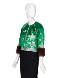 GUCCI, FUR-TRIMMED SILK JACKET