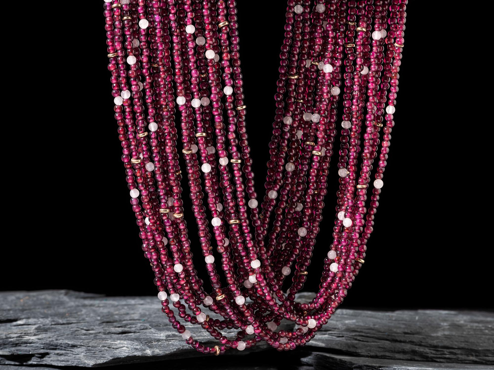 14K Gold and Garnet Multi-strand Necklace