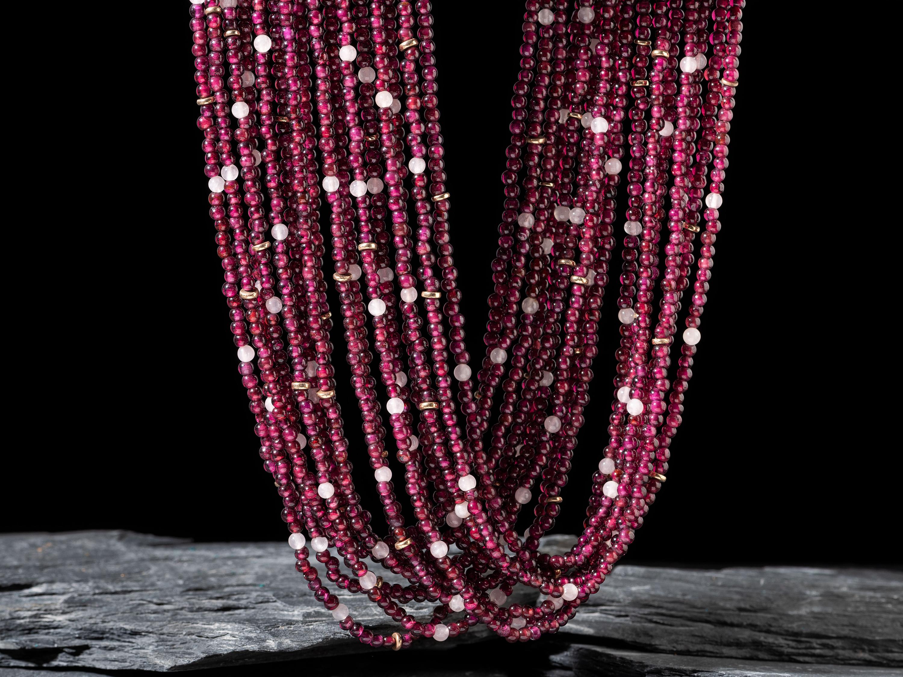 14K Gold and Garnet Multi-strand Necklace