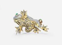 A Two-Tone 18K Gold, Diamond, Emerald, and Enamel Brooch