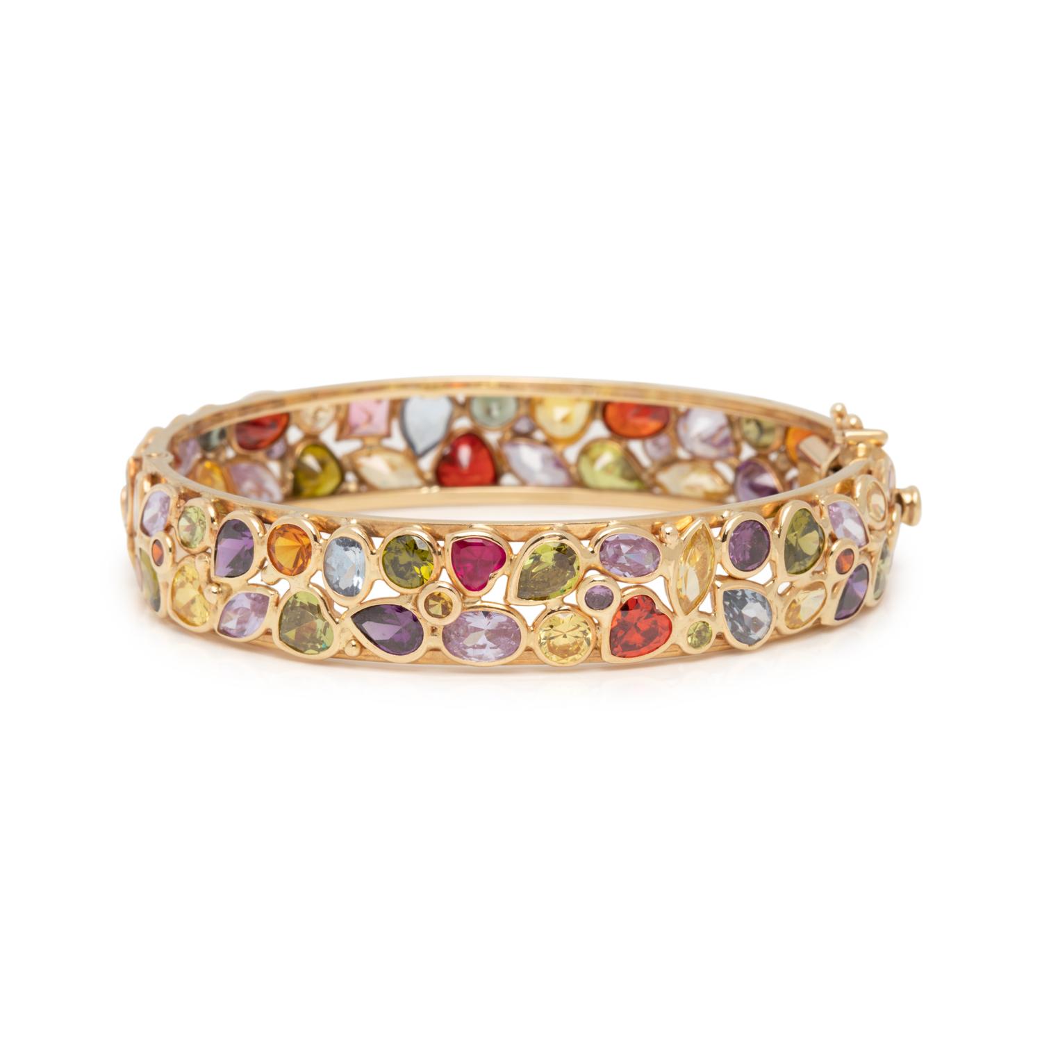 YELLOW GOLD AND MULTIGEM BANGLE BRACELET