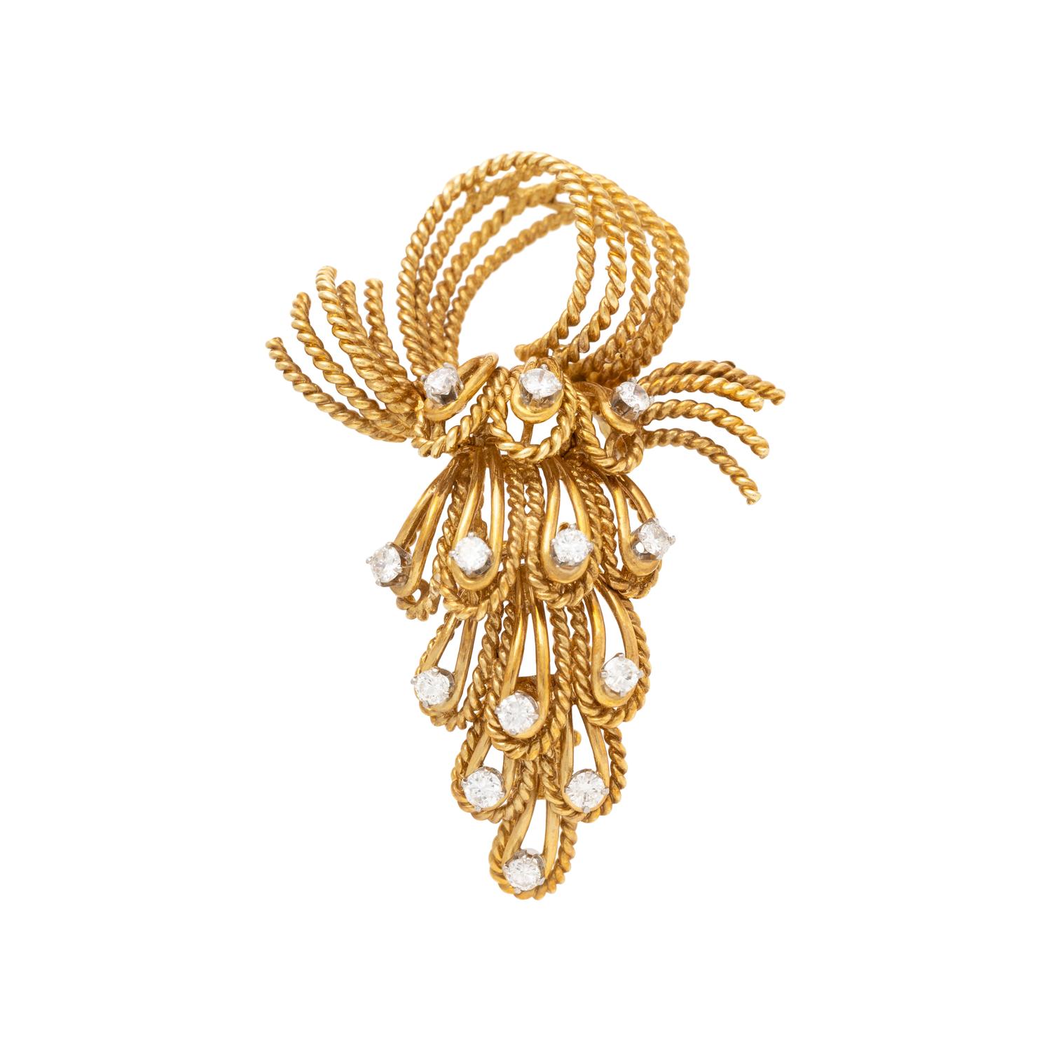 YELLOW GOLD AND DIAMOND BROOCH