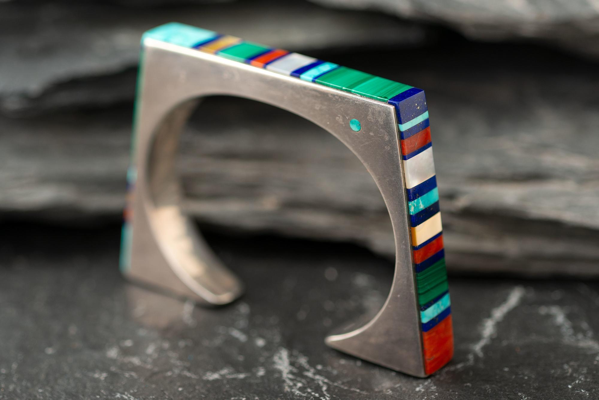 Silver and Mosaic Inlay Cuff Bracelet