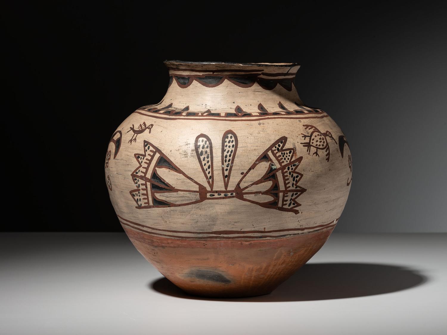 San Ildefonso Inverted Polychrome Pottery Jar, with Birds