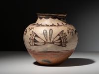 San Ildefonso Inverted Polychrome Pottery Jar, with Birds