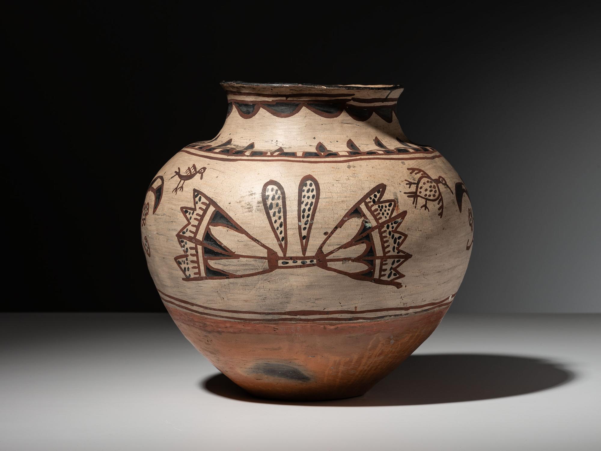 San Ildefonso Inverted Polychrome Pottery Jar, with Birds