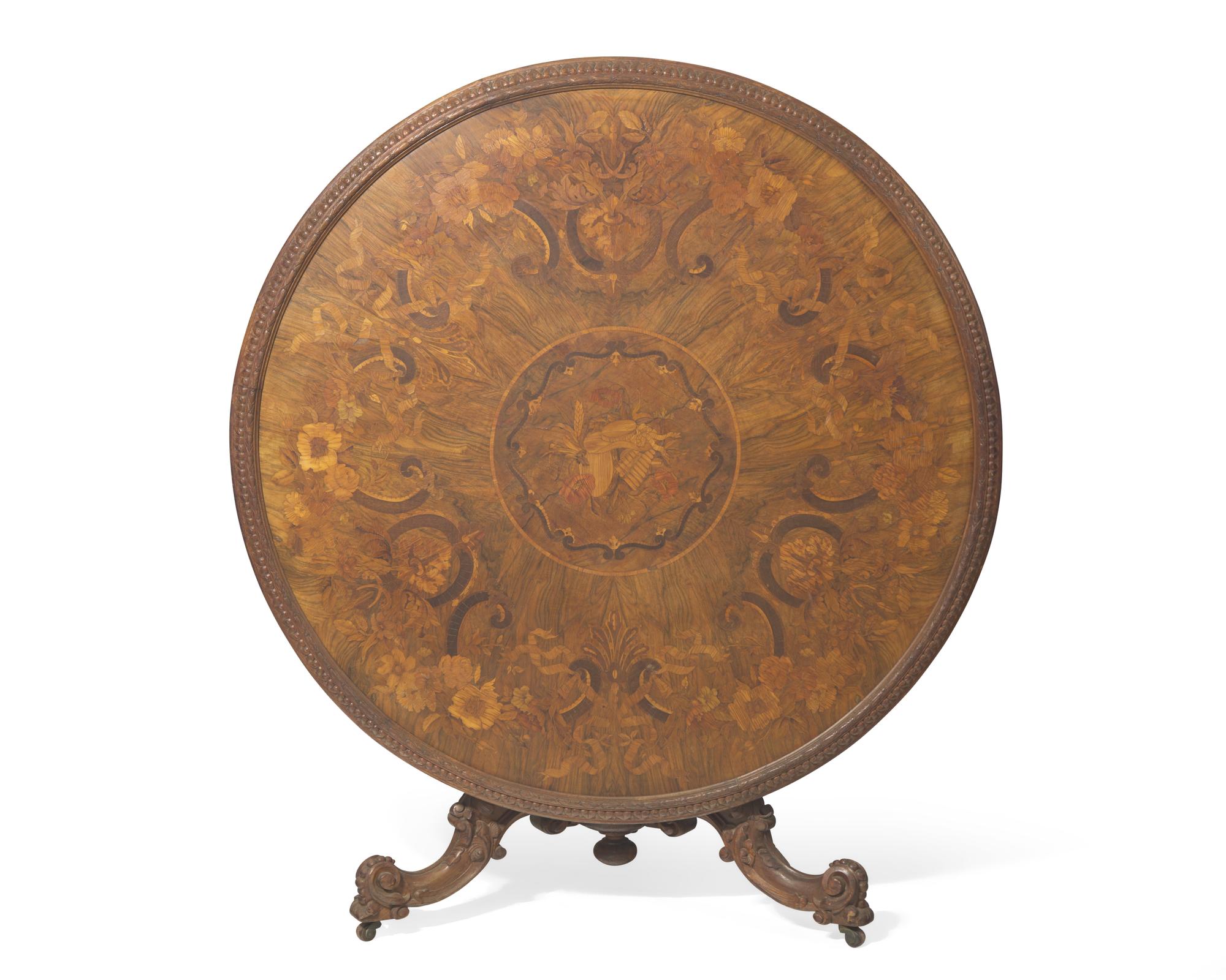 An Italian Renaissance Revival marquetry rosewood tilt-top breakfast table, circa 1880