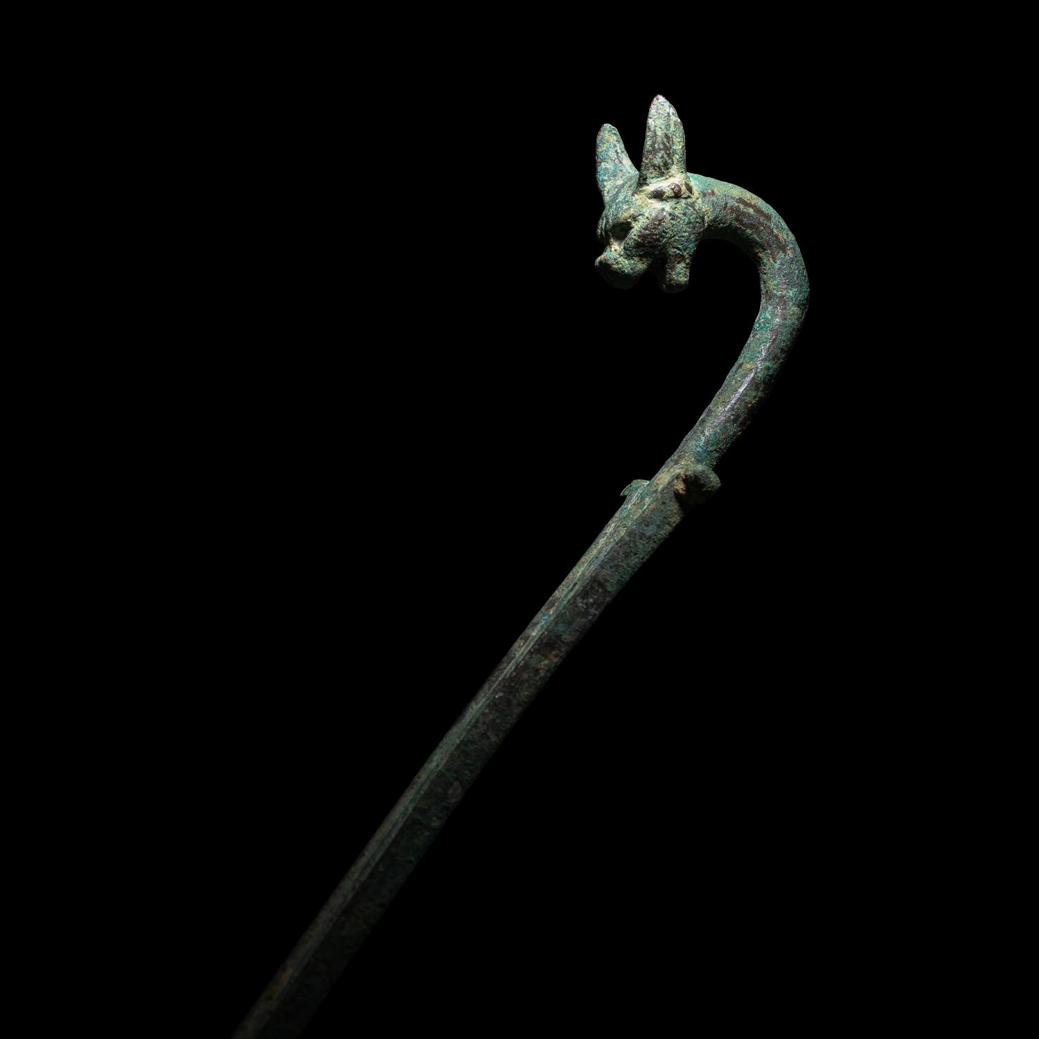 A Roman Bronze Ladle with Panther Handle