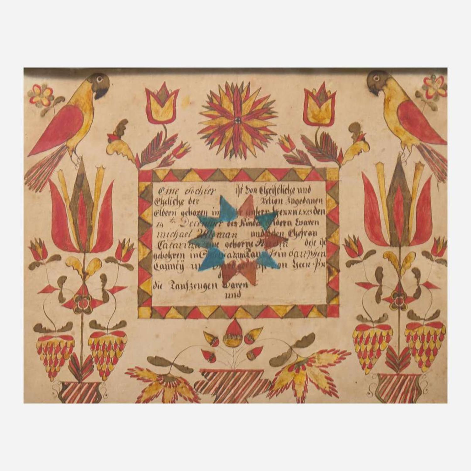 Abraham Huth (active 1808-1830) A Fraktur, Dauphin County, PA, 1820s