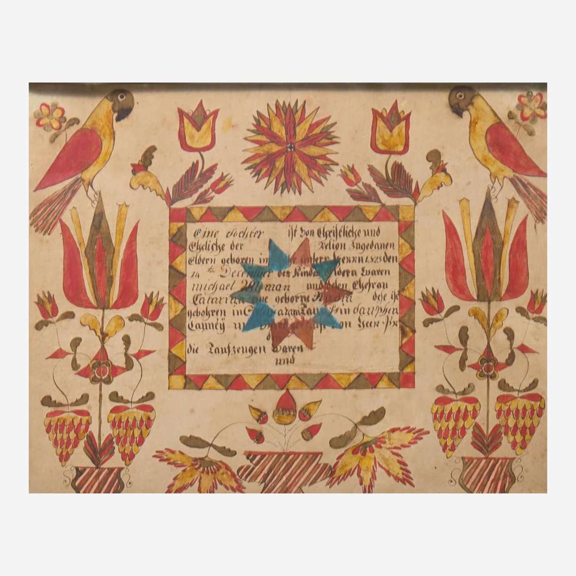 Abraham Huth (active 1808-1830) A Fraktur, Dauphin County, PA, 1820s