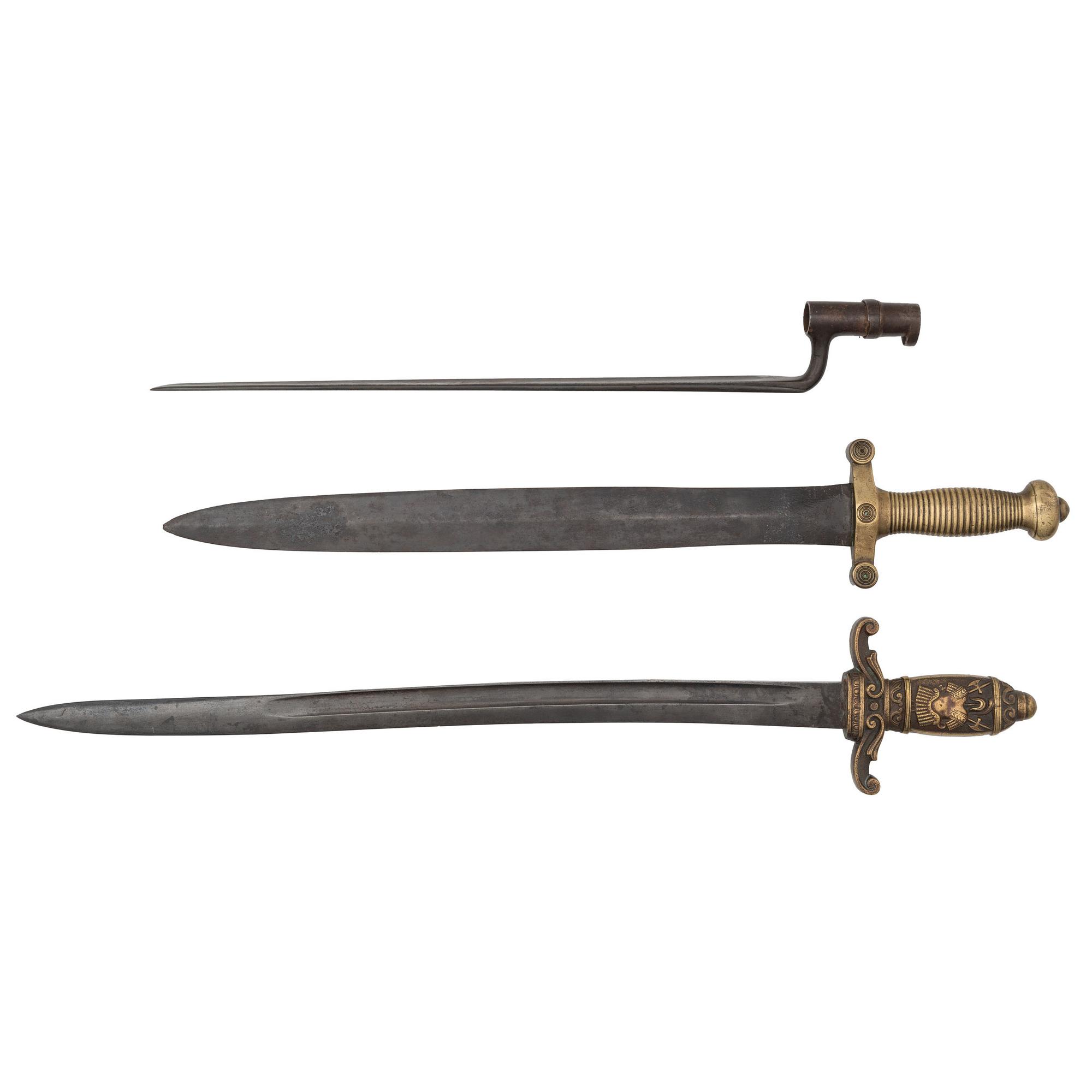 Lot of 3 Edged Weapons, 2 Short Swords and a Socket Bayonet