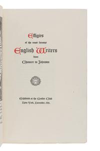 [CLUB BINDERY] -- [GROLIER CLUB]. Effigies of the Most Famous English Writers from Chaucer to Johnson. New York: The De Vinne Press for the Grolier Club, 1891.