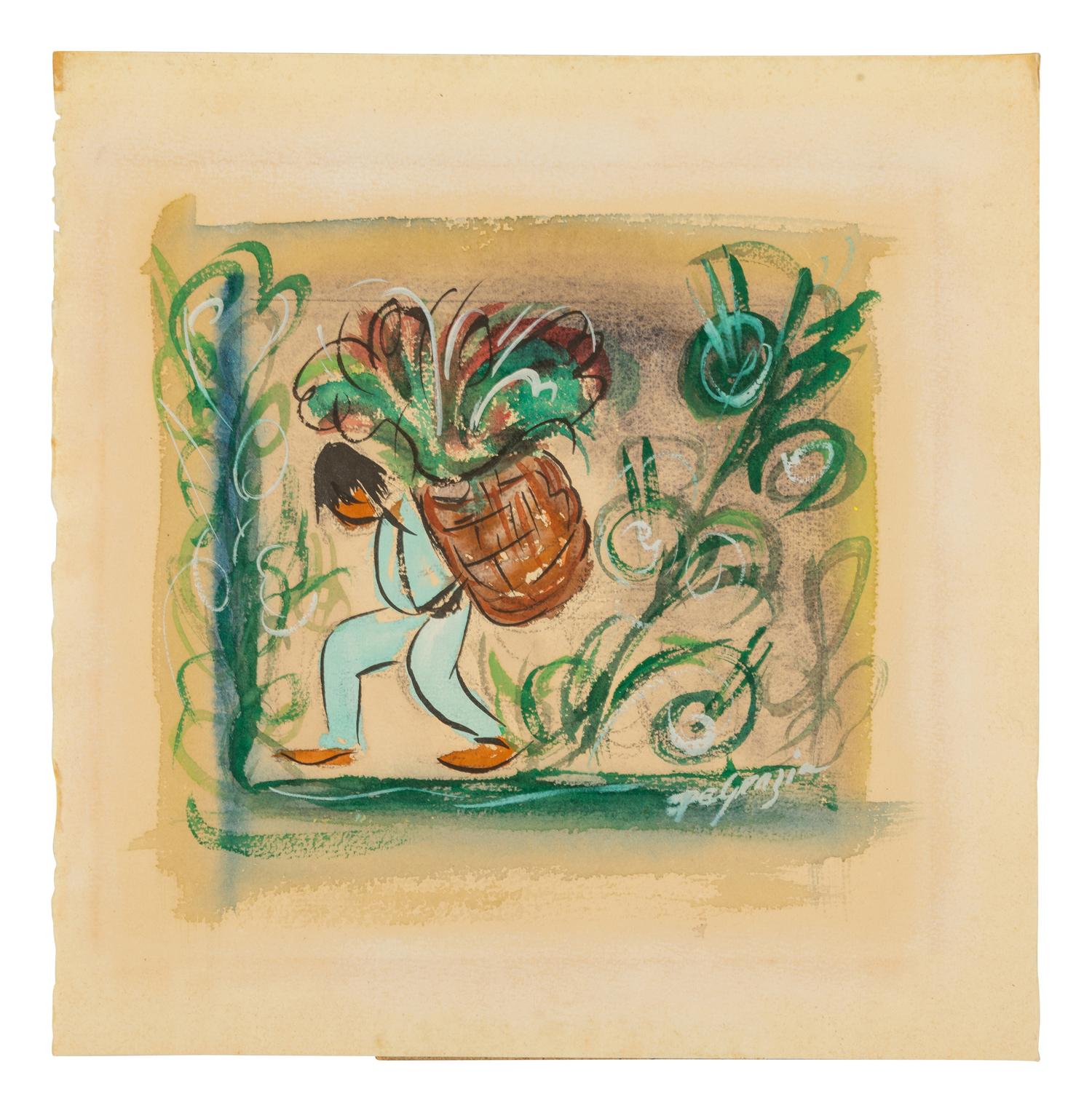 Two Works: Man with Basket and Woman with Basket