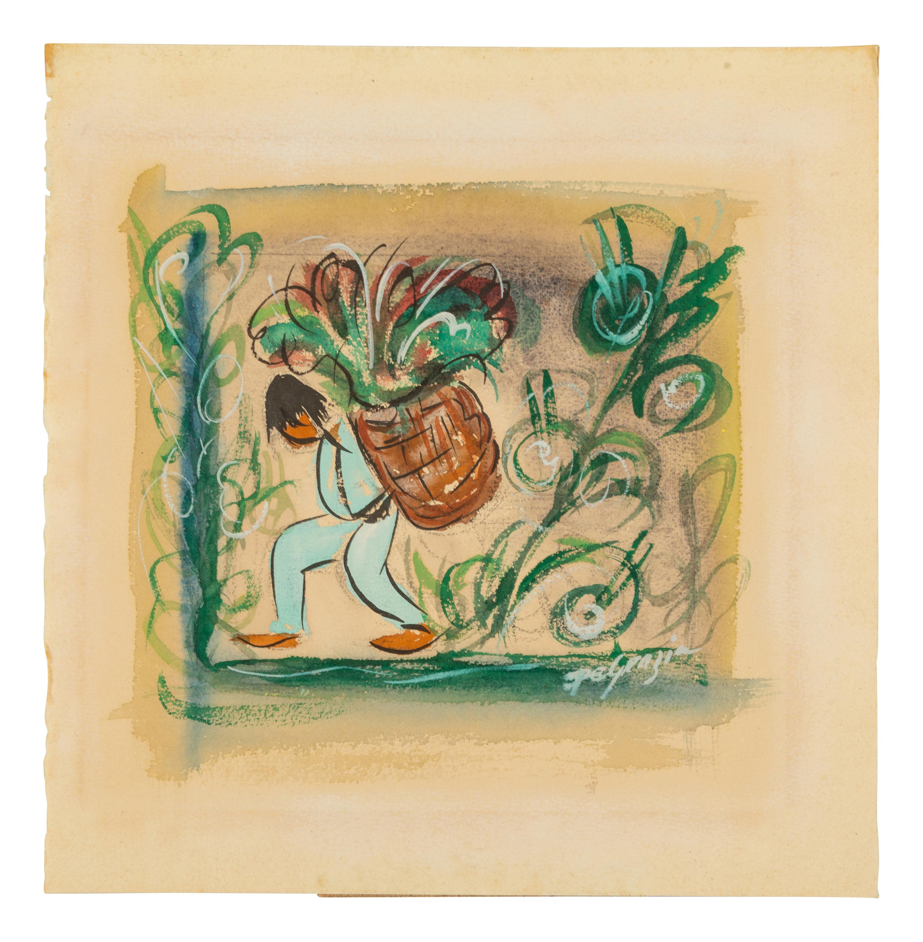 Two Works: Man with Basket and Woman with Basket