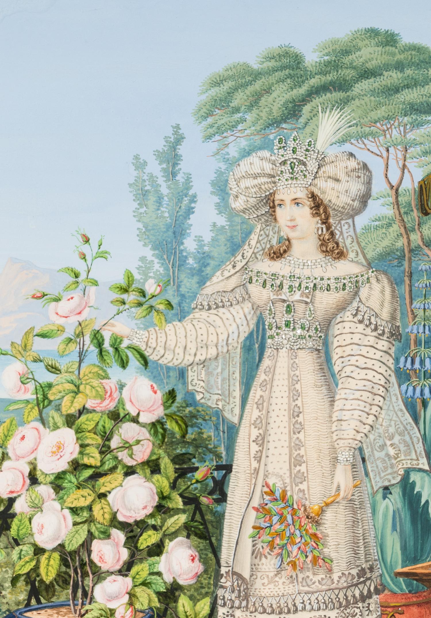 Oriental Lady with Roses on a Terrace