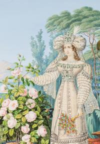Oriental Lady with Roses on a Terrace