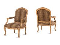 A Pair of Louis XV Style Carved Wood Fauteuils