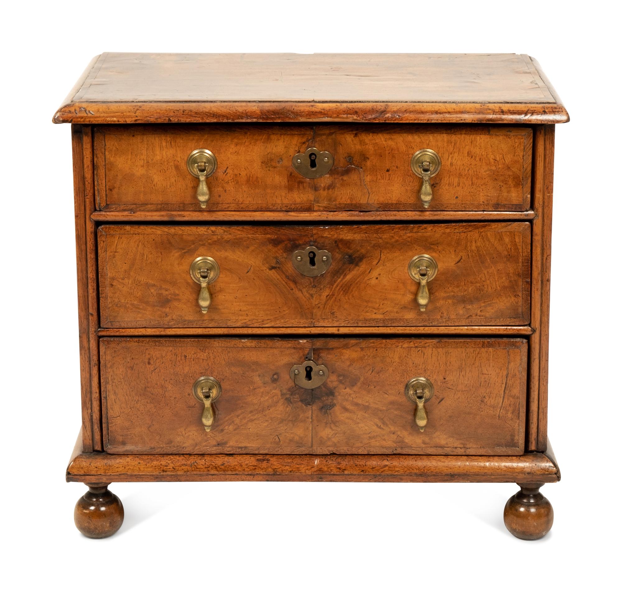 A Miniature Burl Walnut William and Mary Chest