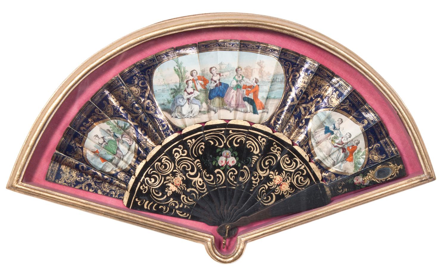 A Group of Three French Painted Paper Fans Width of first 19 inches. — 20TH CENTURY