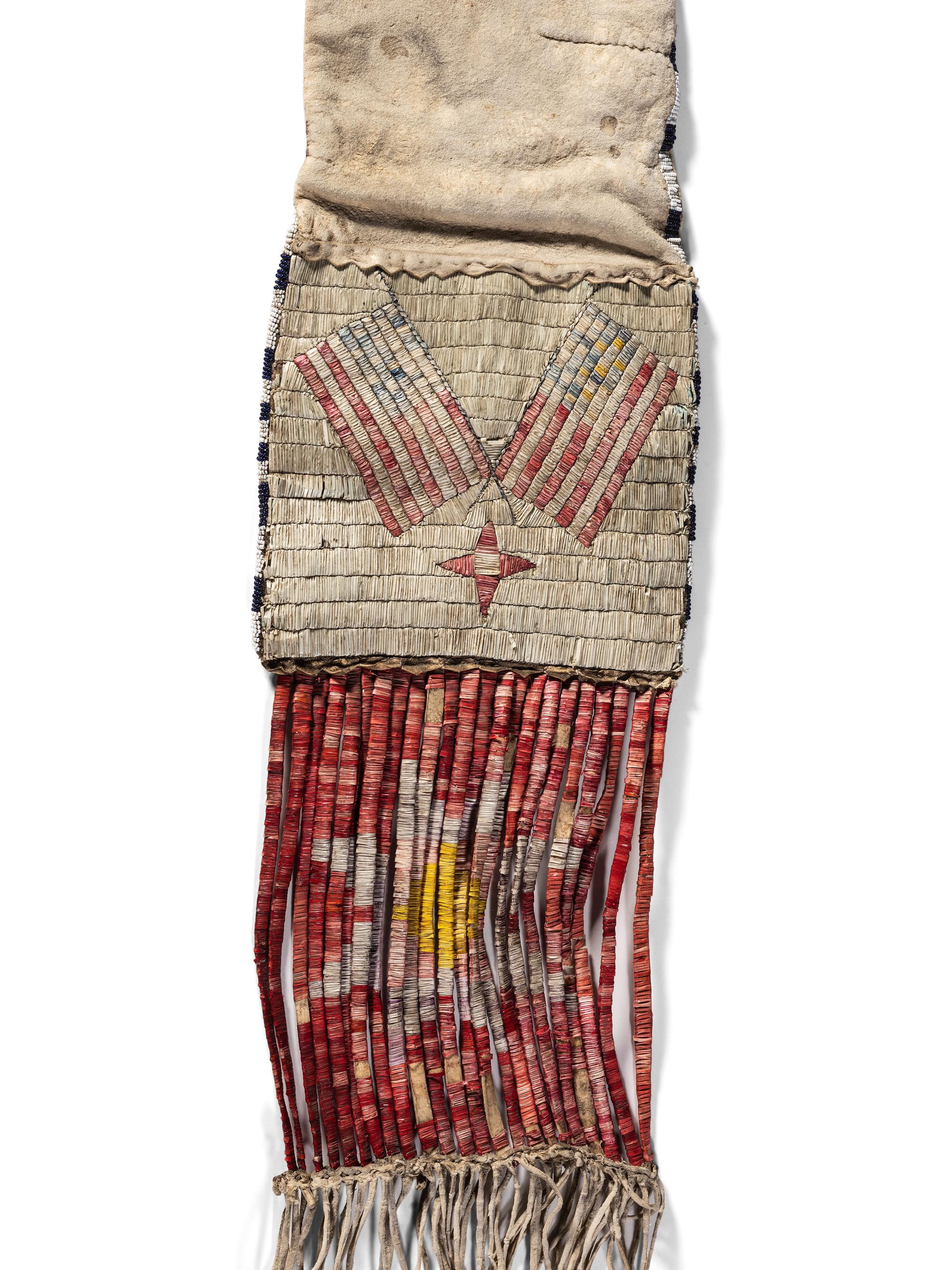 Sioux Quilled Hide Tobacco Bag, with American Flags