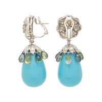 TURQUOISE, DIAMOND, AND MULTICOLORED SAPPHIRE EARRINGS