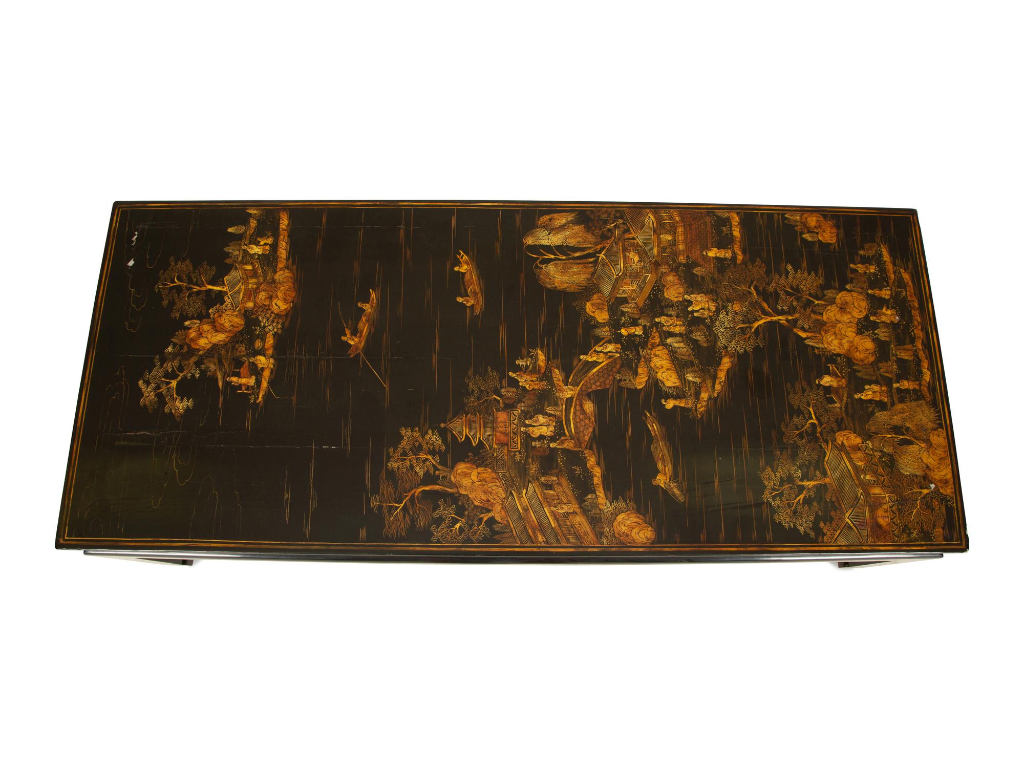 A Chinese Black and Gilt Chinoiserie Decorated Low Table