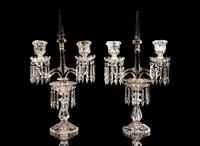 A Pair of Molded Glass Three-Light Candelabra Attributed to Baccarat