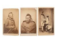 JACKSON, William Henry (1843-1942), photographer]. A group of 3 CDVs of Pawnee scouts, incl. Red Shirt and White Horse.