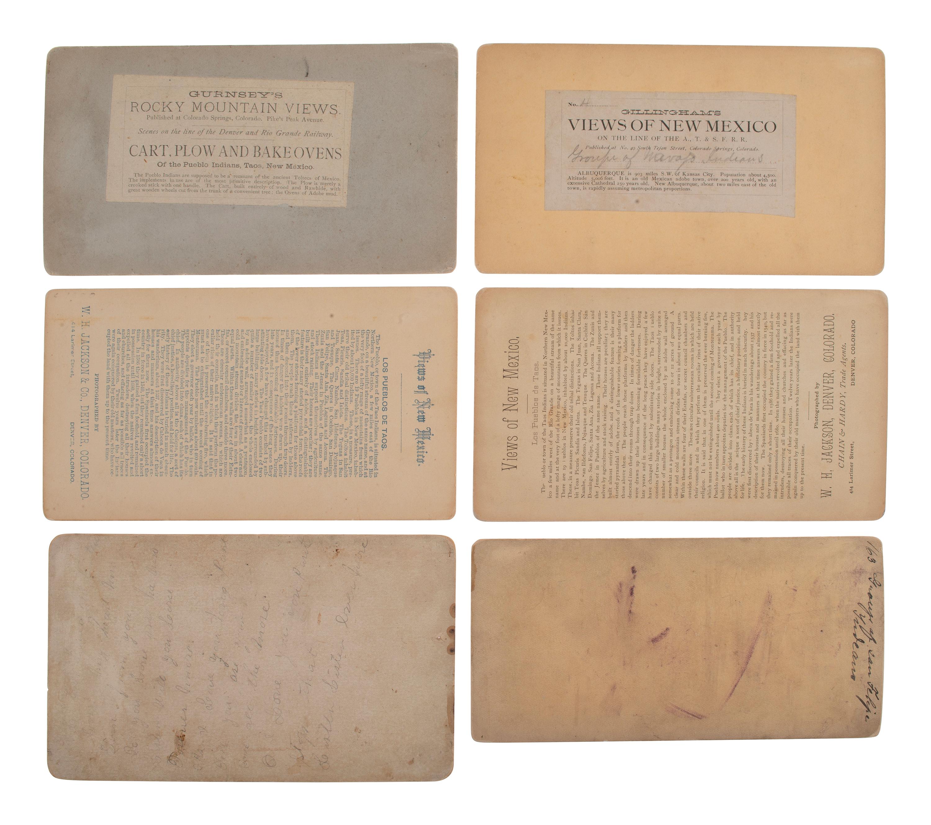 [NATIVE AMERICANS]. 6 stereoviews of Southwestern Indians, incl. images by JACKSON & GILLINGHAM.