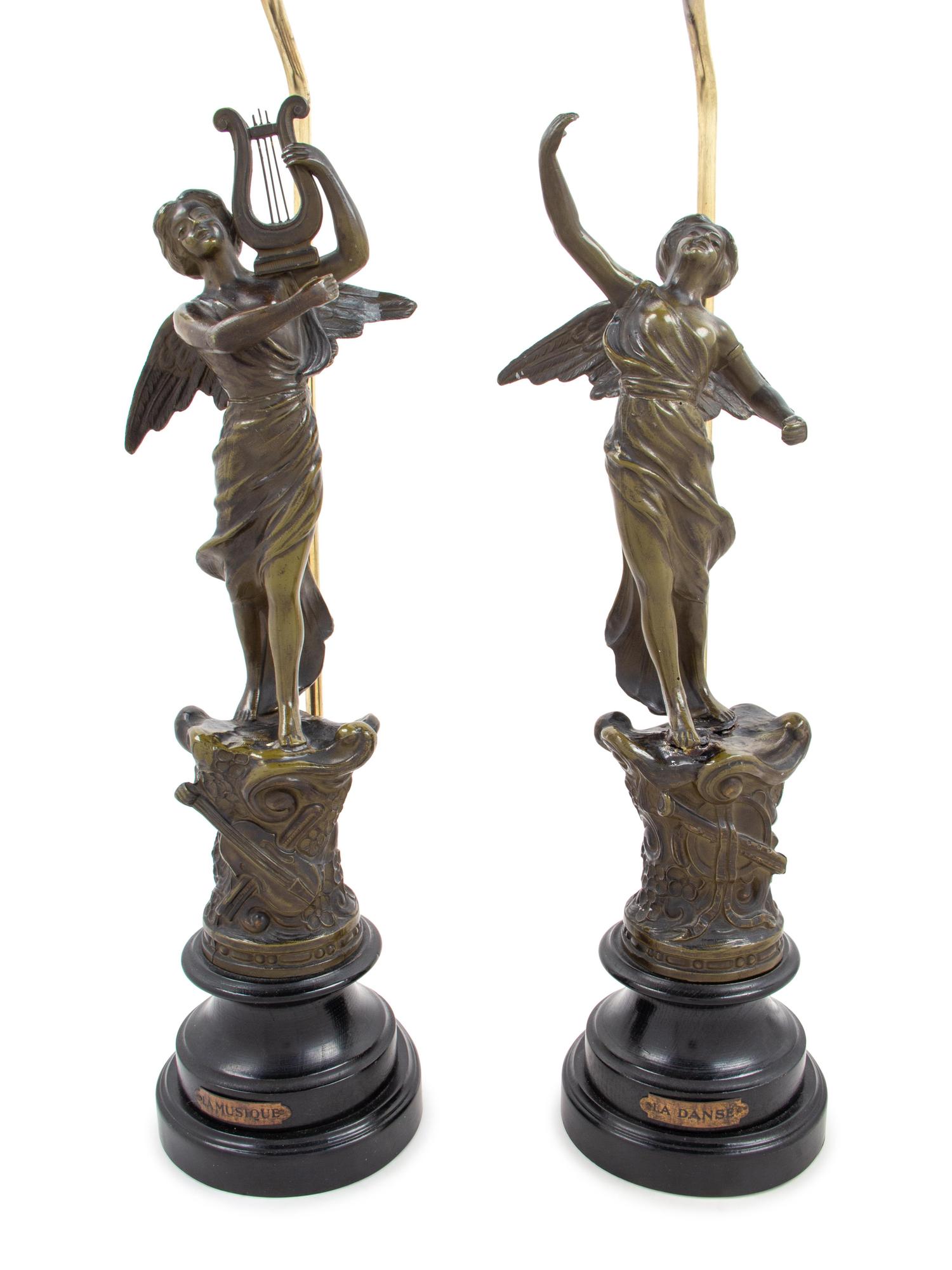 A Pair of Cast Metal Figures Mounted as Lamps