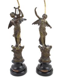 A Pair of Cast Metal Figures Mounted as Lamps