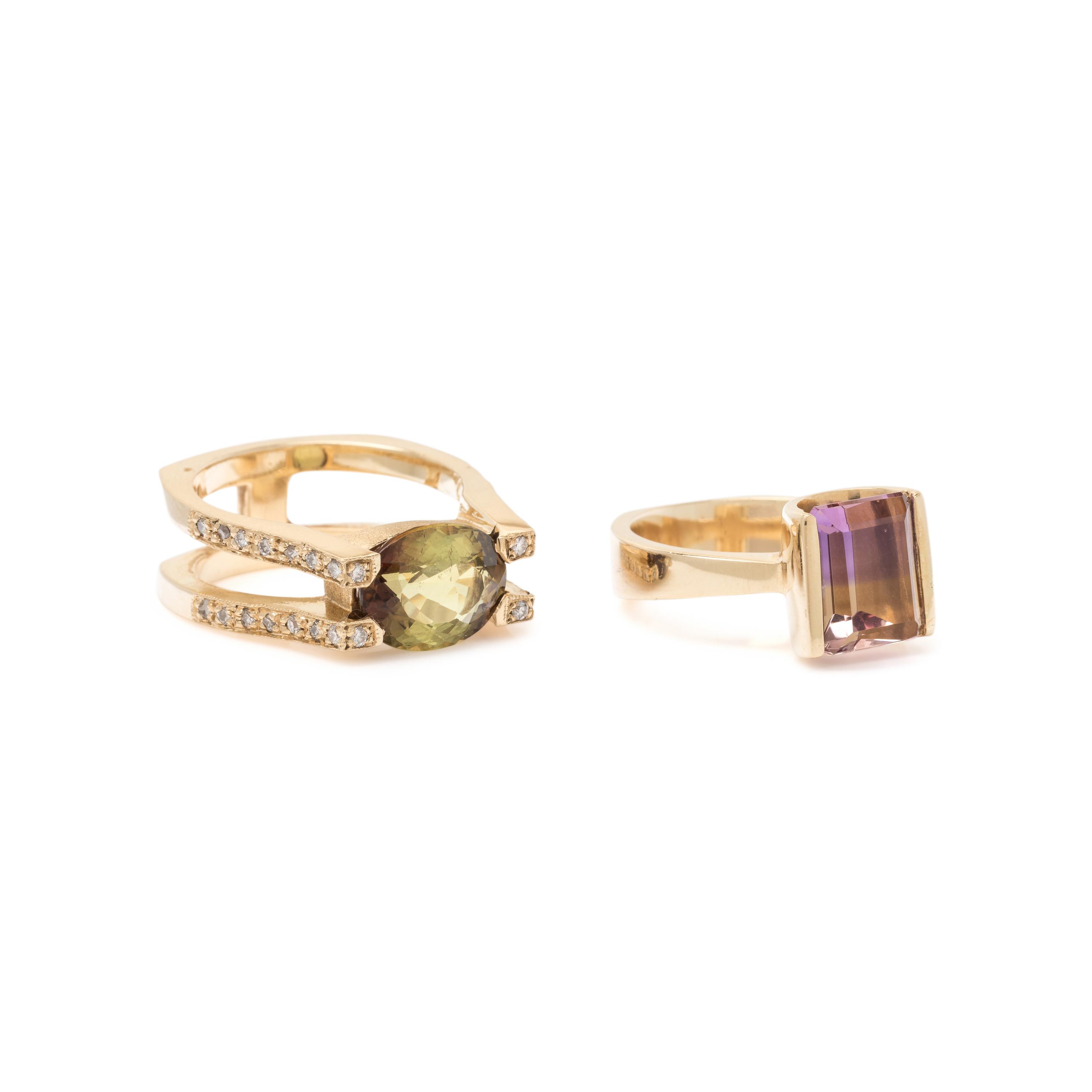 COLLECTION OF YELLOW GOLD AND GEMSTONE RINGS