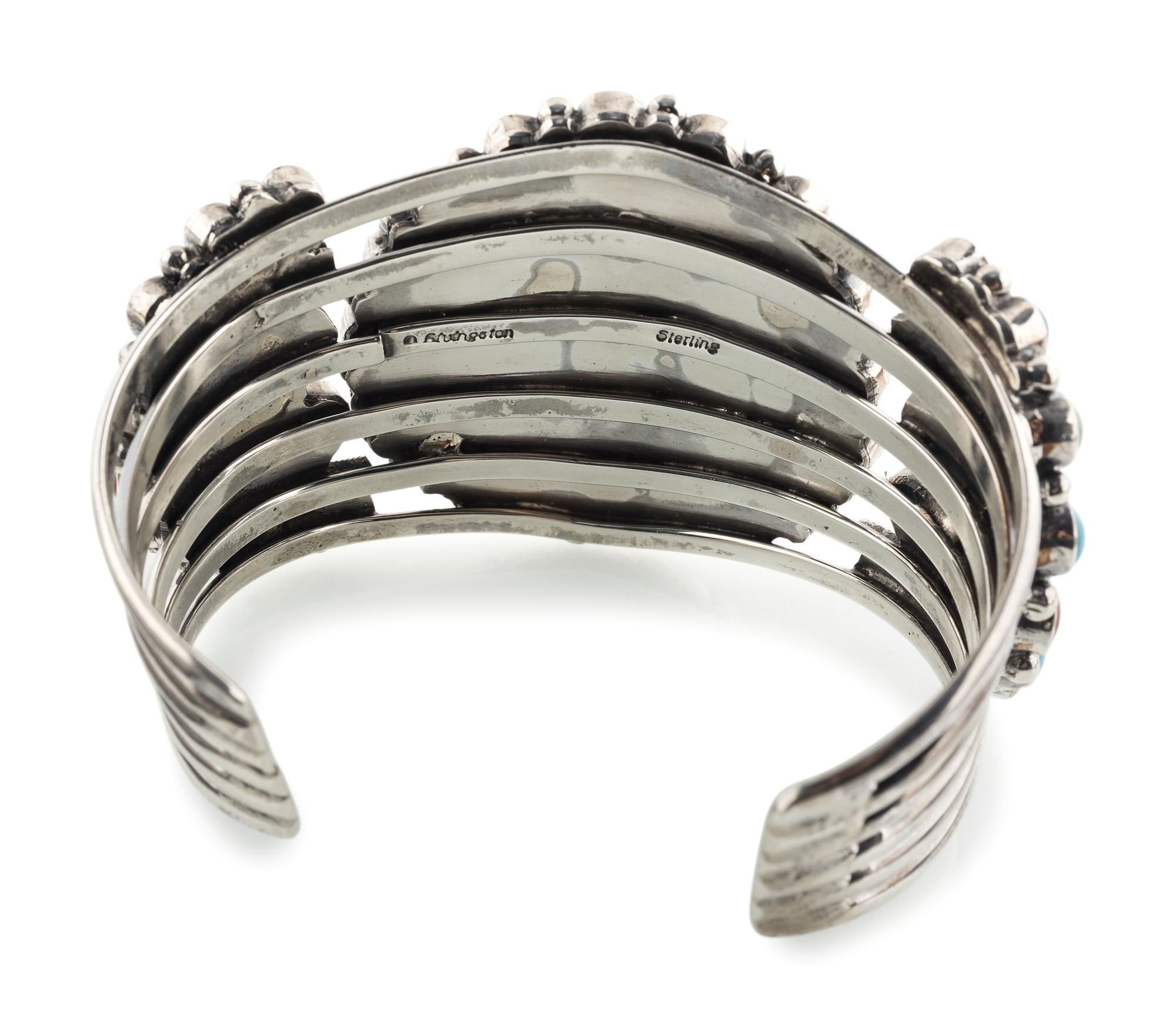 Navajo Sterling Silver and Colorful Cluster Cuff Bracelet