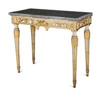 A Pair of North European Neoclassical Gilt and Cream-Painted Console Tables