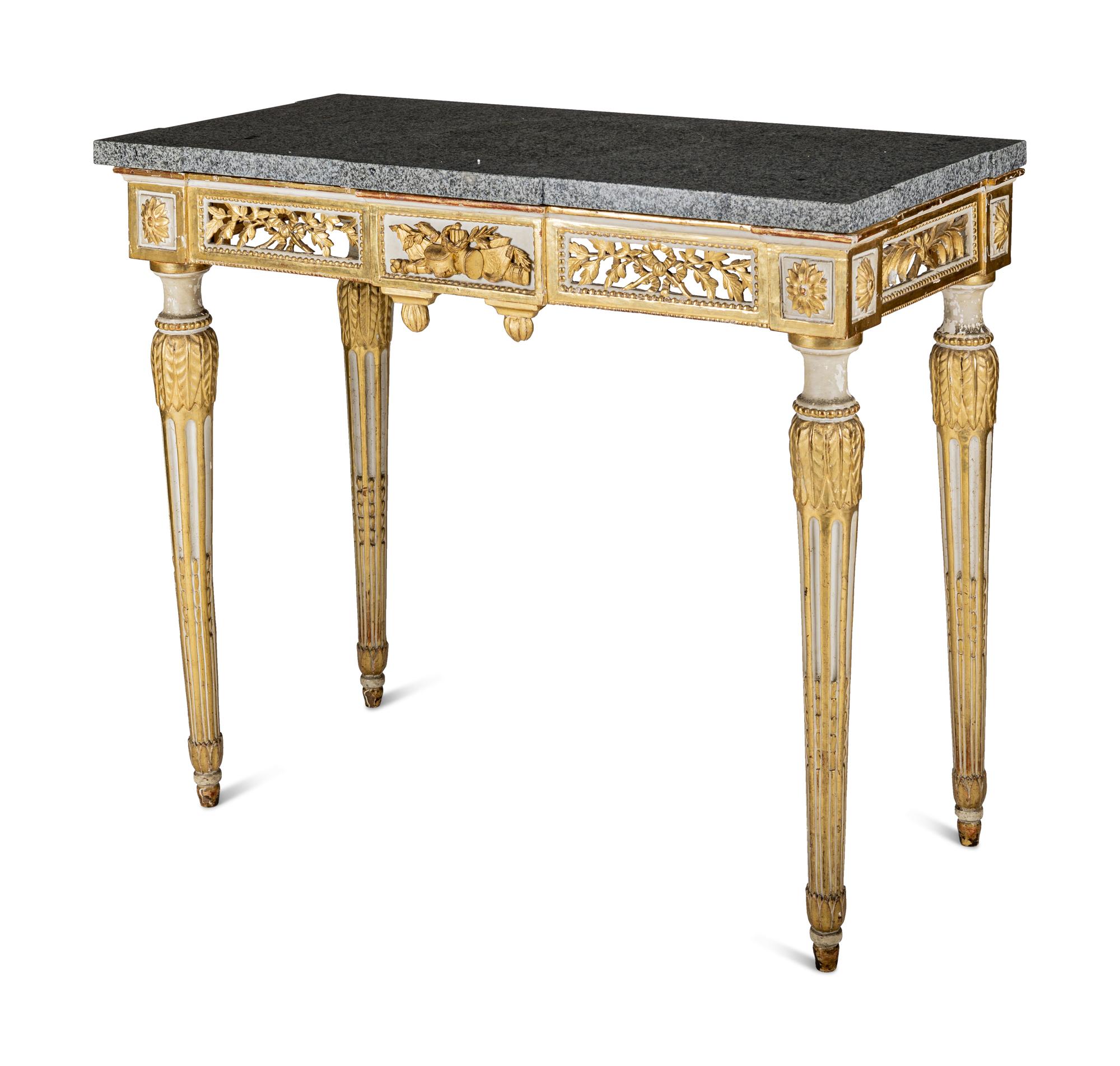 A Pair of North European Neoclassical Gilt and Cream-Painted Console Tables