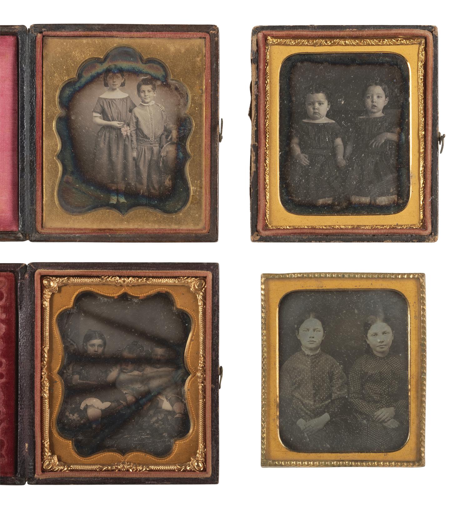 [EARLY PHOTOGRAPHY]. 33 sixth plate and quarter plate daguerreotypes of siblings in pairs & trios.