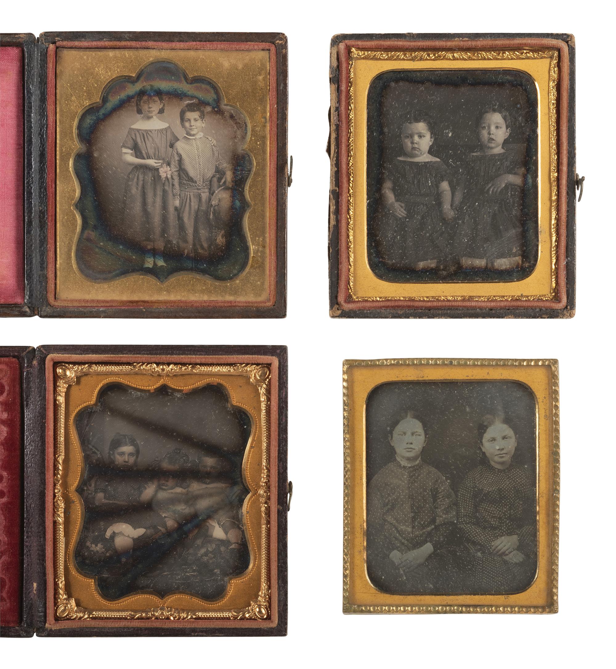 [EARLY PHOTOGRAPHY]. 33 sixth plate and quarter plate daguerreotypes of siblings in pairs & trios.