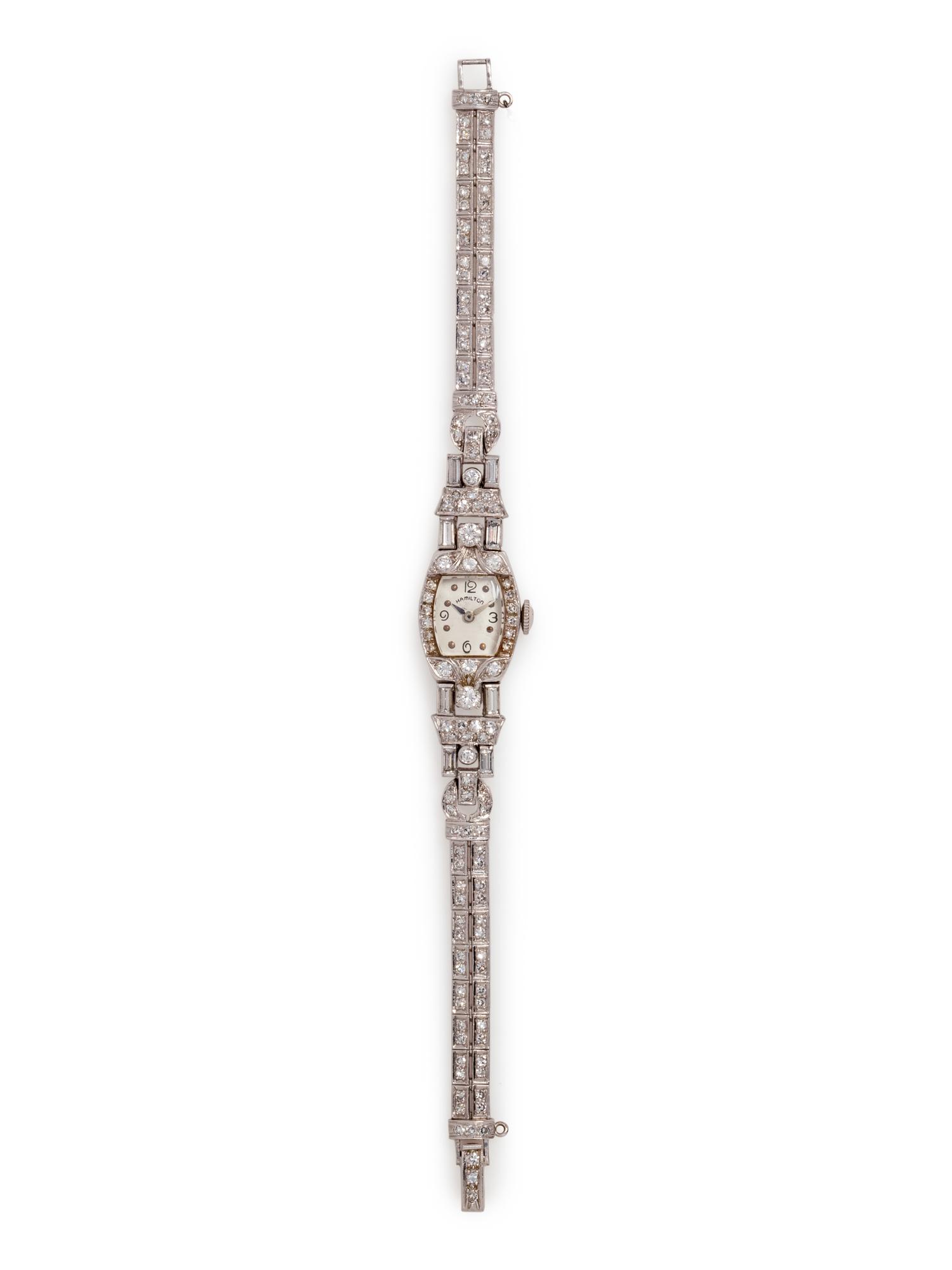 HAMILTON, PLATINUM AND DIAMOND WRISTWATCH