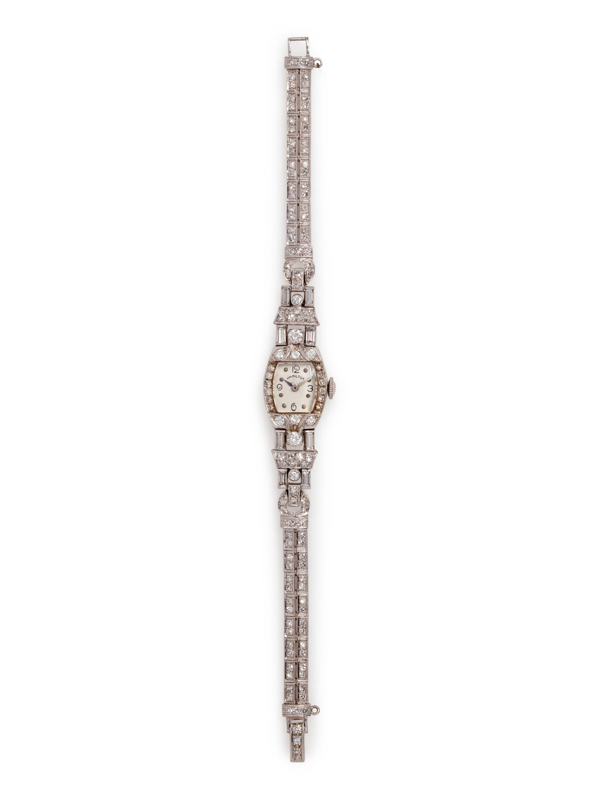 HAMILTON, PLATINUM AND DIAMOND WRISTWATCH