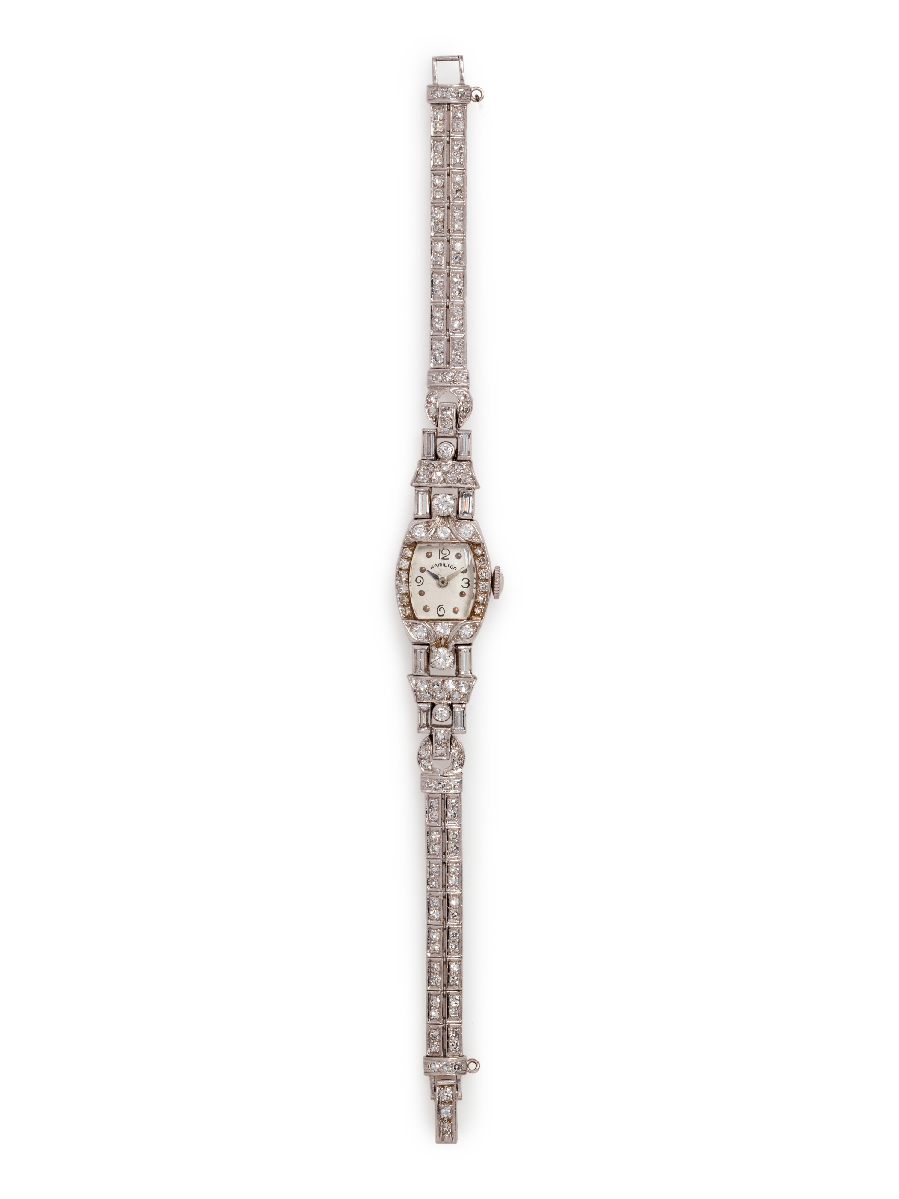 HAMILTON, PLATINUM AND DIAMOND WRISTWATCH
