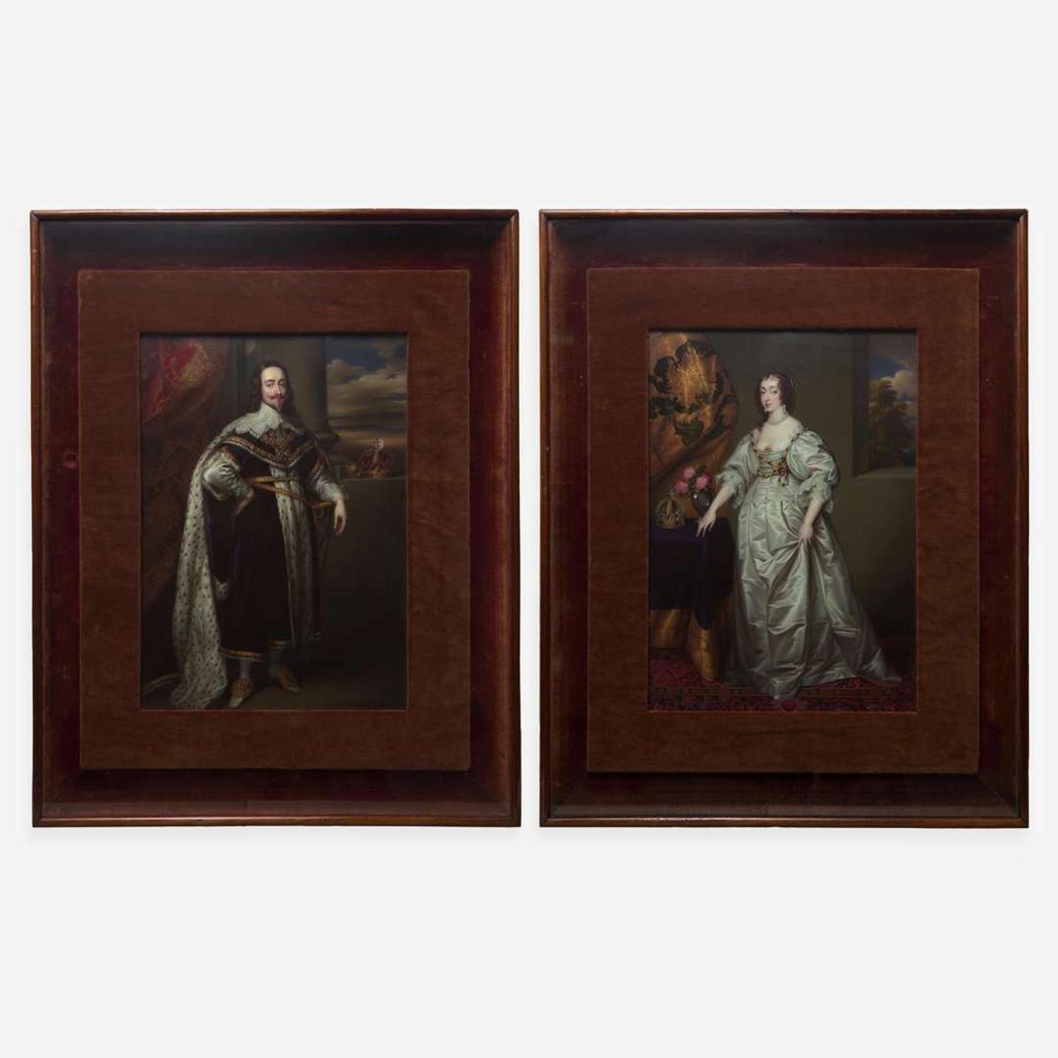Henry-Pierce Bone (British, 1779-1855) Pair of Portraits of Charles I and his wife Henrietta Maria of England (after Anthony van Dyck)