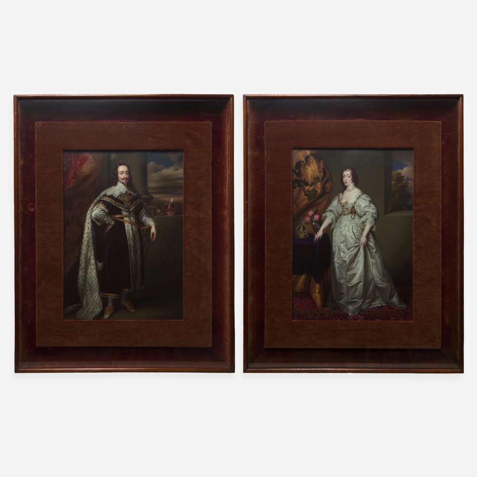 Henry-Pierce Bone (British, 1779-1855) Pair of Portraits of Charles I and his wife Henrietta Maria of England (after Anthony van Dyck)