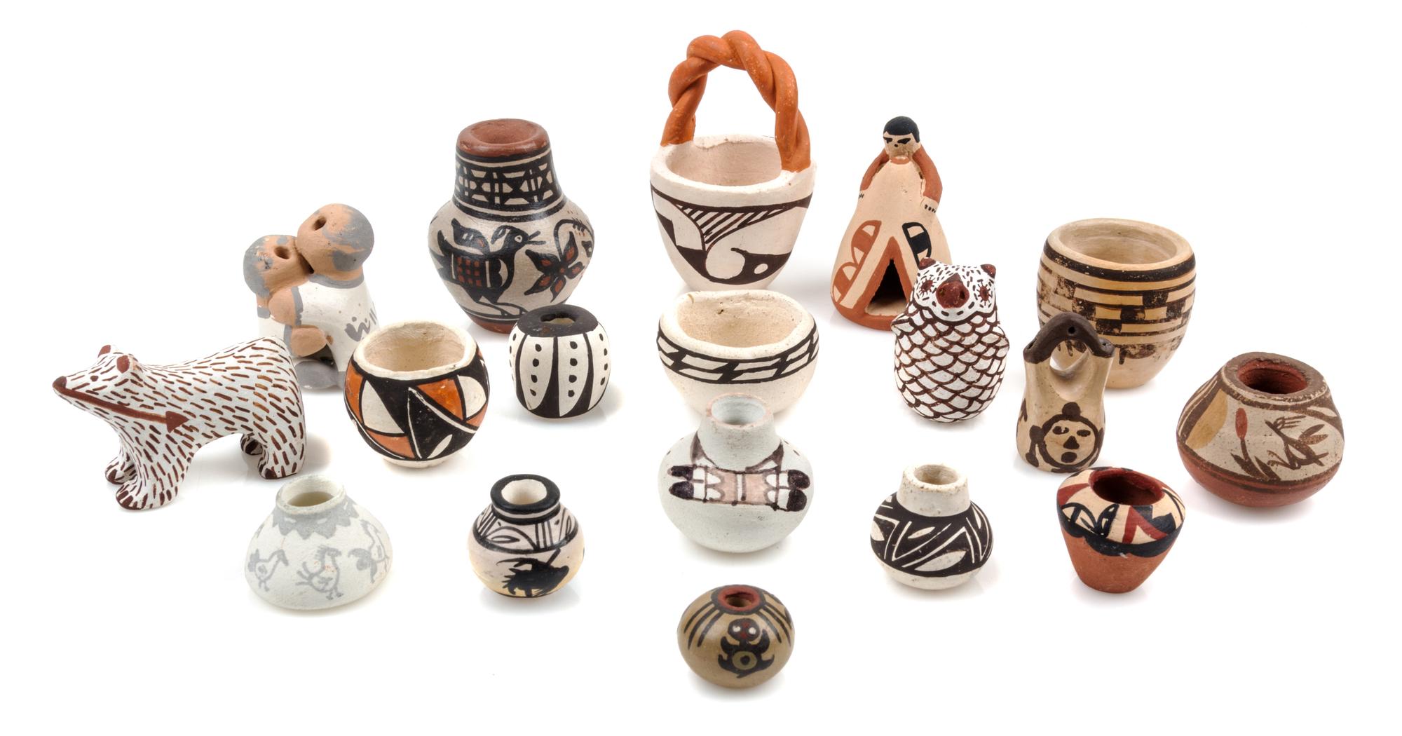 A Collection of Native American Pottery Articles Height of tallest 2 1/4 inches. — Various Makers