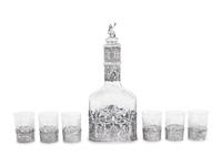 A Continental Silver Mounted Etched Glass Drink Service
