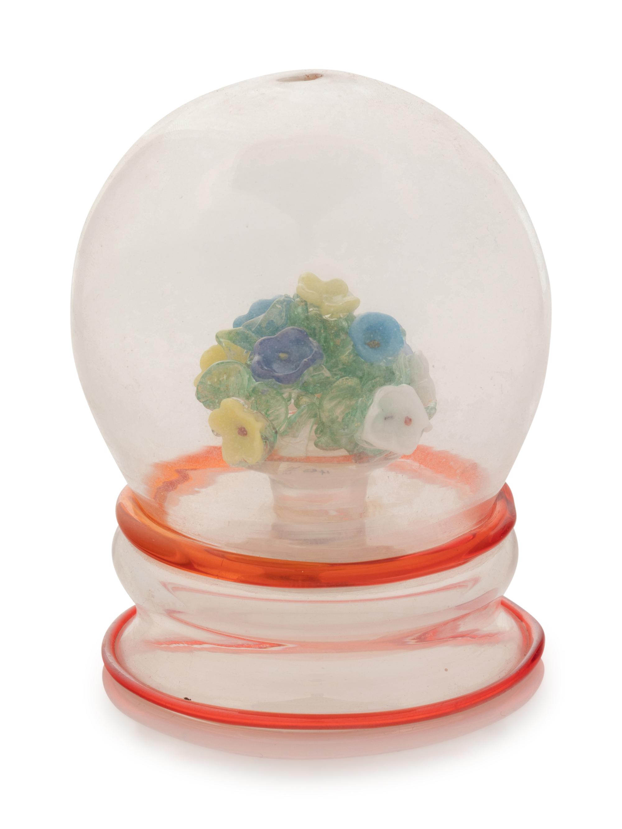 A Flower Bouquet Globe Form Blown Glass Paperweight