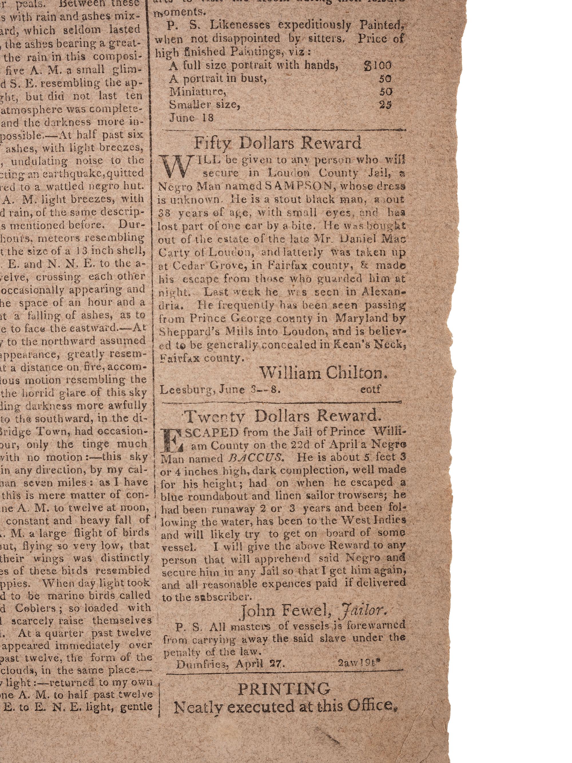 [SLAVERY & ABOLITION]. Alexandria Daily Gazette, Commercial & Political. Vol. XII, No. 3676. Alexandria, VA, 18 June 1812.