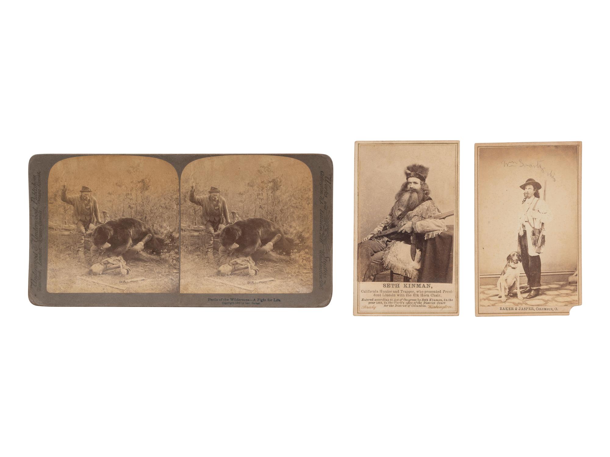 [EARLY PHOTOGRAPHY]. 3 photographs of frontiersmen, incl. CDV of Seth Kinman.